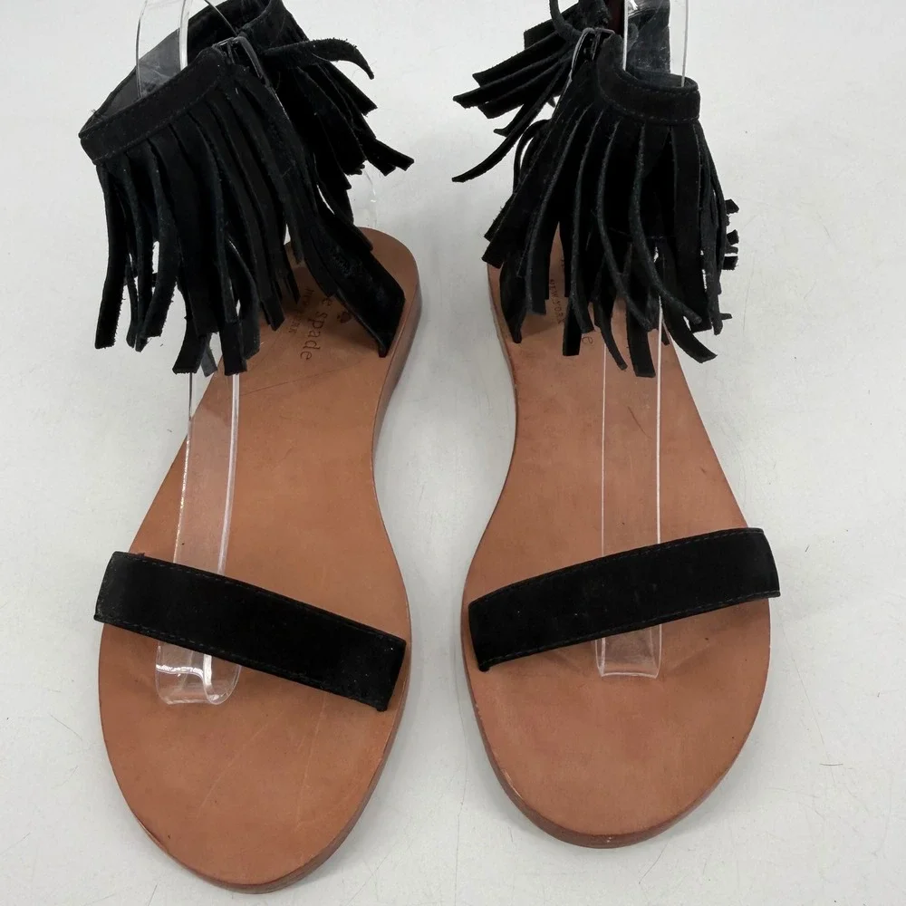 kate spade Black Fringe Ankle Strap Sandals